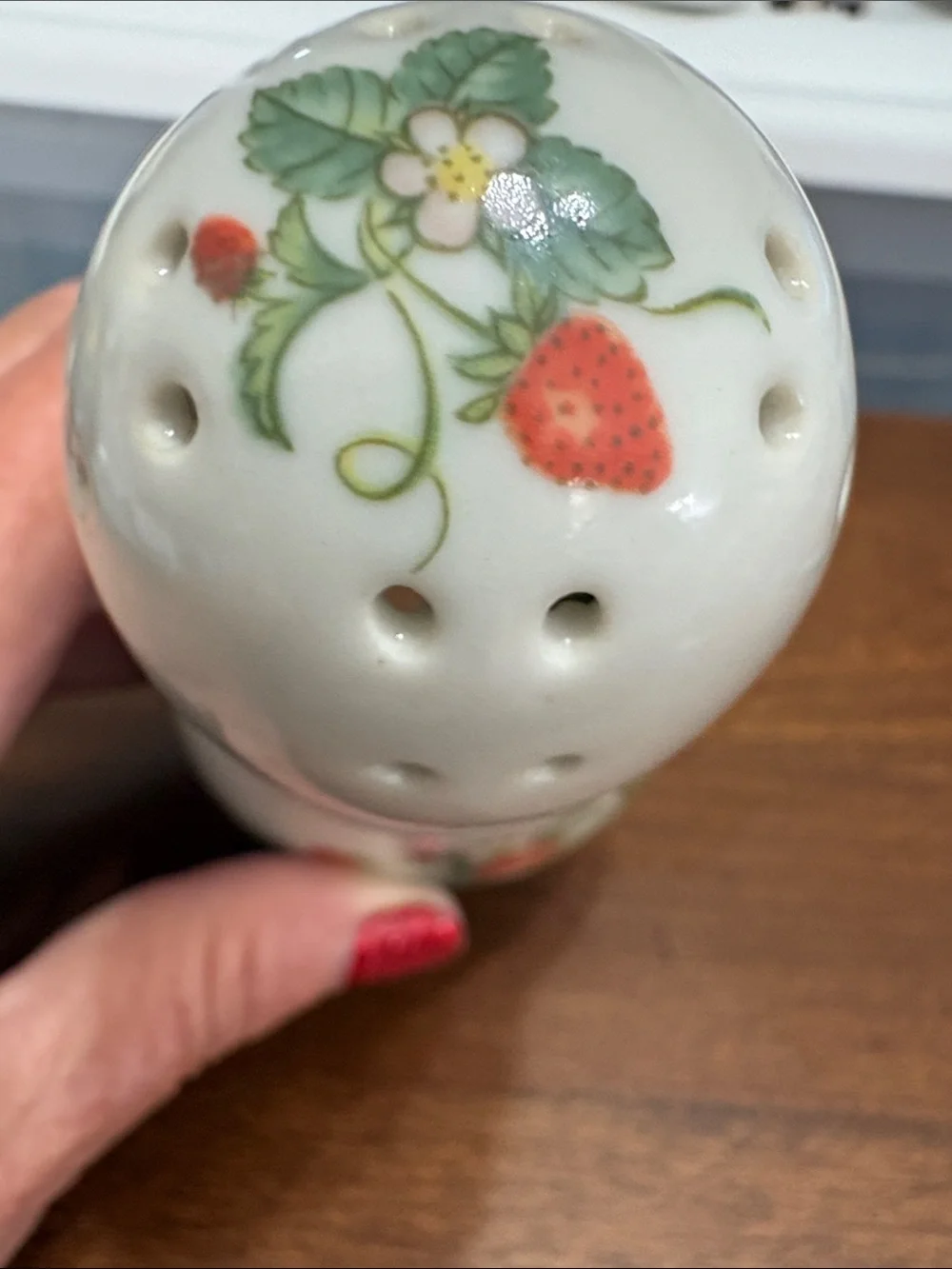 Avon White Porcelain Strawberry Sugar Shaker with Gold Trim